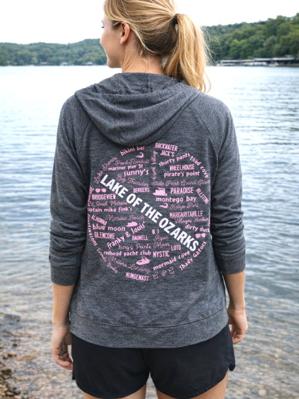 Lake of the Ozarks Hoodie Upcycled Zip-Up Jacket Landmarks Marinas Size M 8 - 10